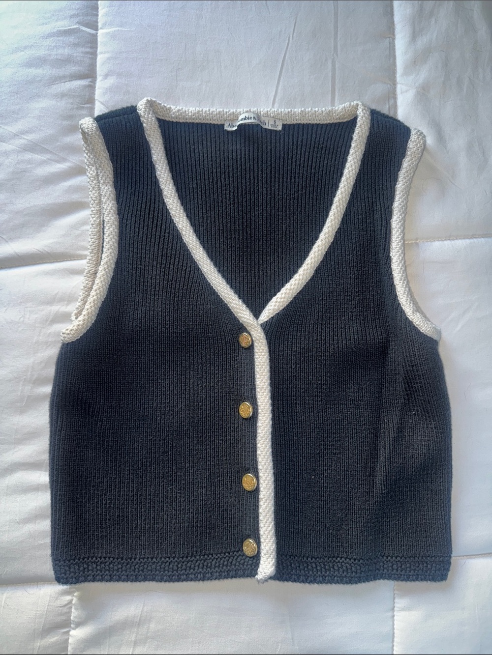 Abercrombie & Fitch Black Knit Vest with White Trim